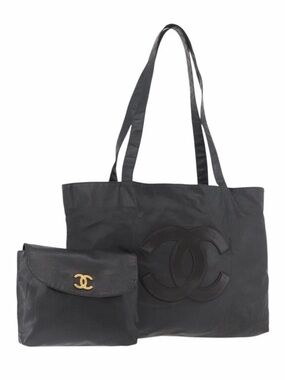Chanel Black coated canvas shoulder Tote Bag , vintage